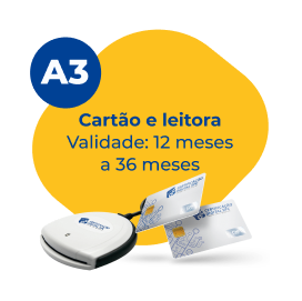 Cartão e leitora. Validade: 12 meses a 36 meses.